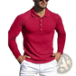 Men's Slim Fit Ribbed Knit Long Sleeve Polo Shirt