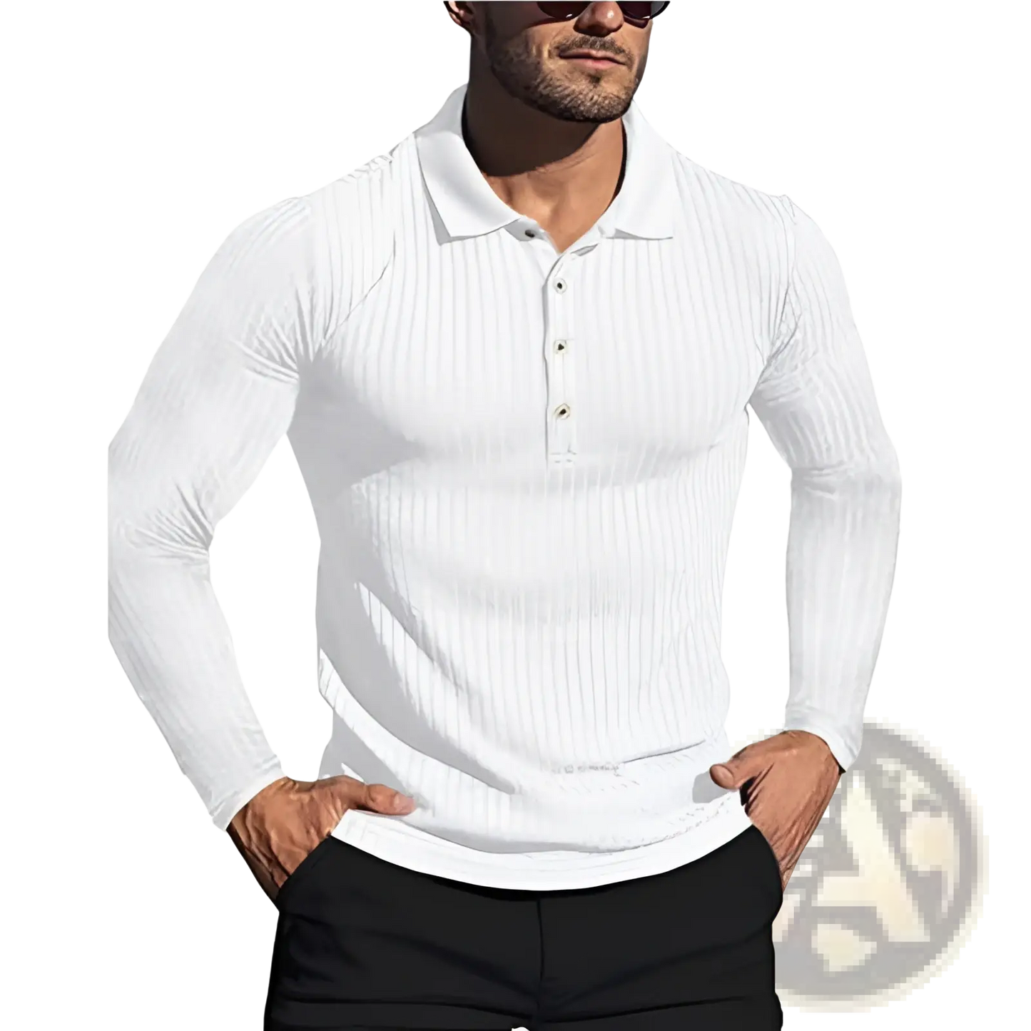 Men's Slim Fit Ribbed Knit Long Sleeve Polo Shirt