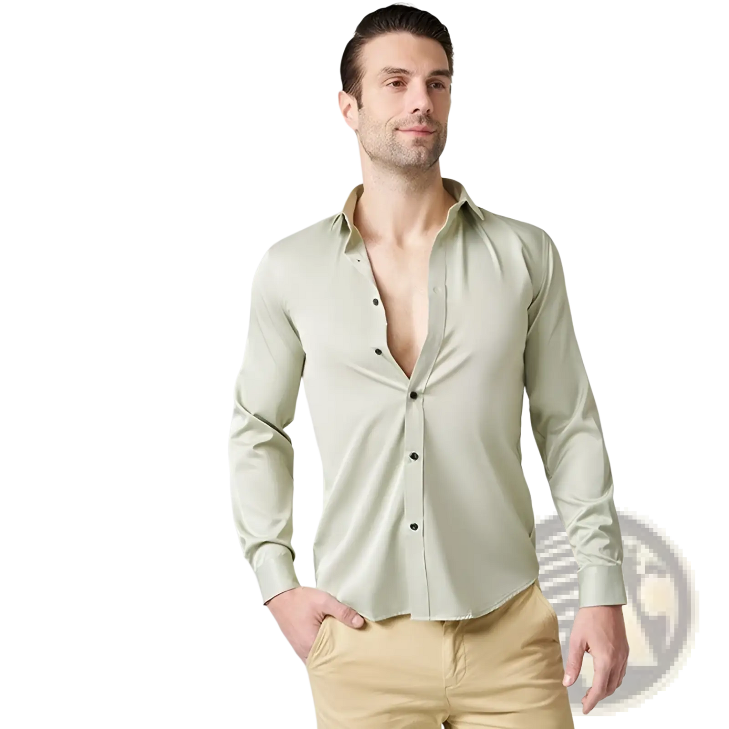 Men's Slim Fit Stretch Satin Long Sleeve Dress Shirt