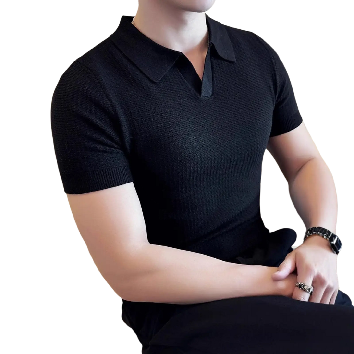 Men's Slim Fit Textured Knit Summer Polo Shirt