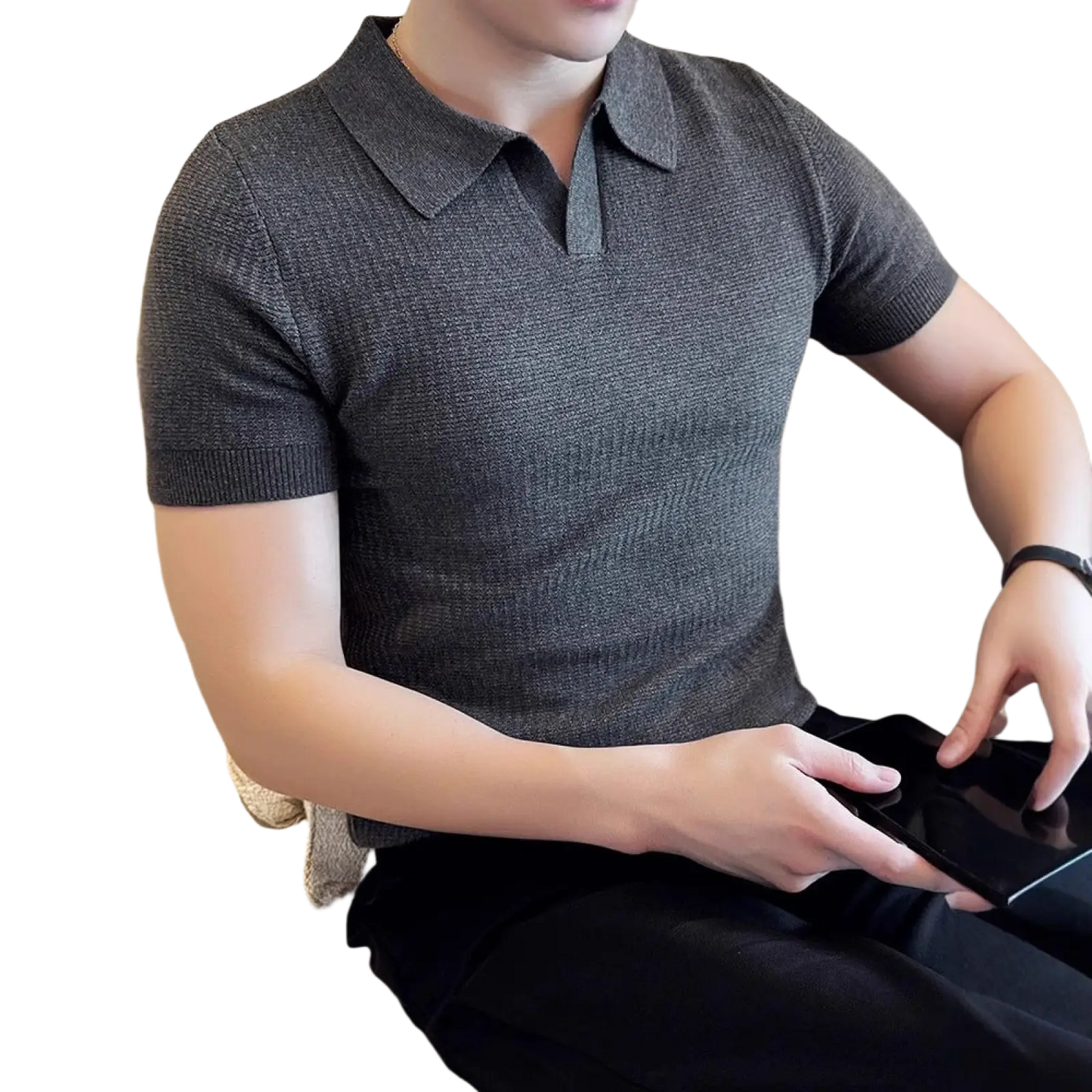 Men's Slim Fit Textured Knit Summer Polo Shirt
