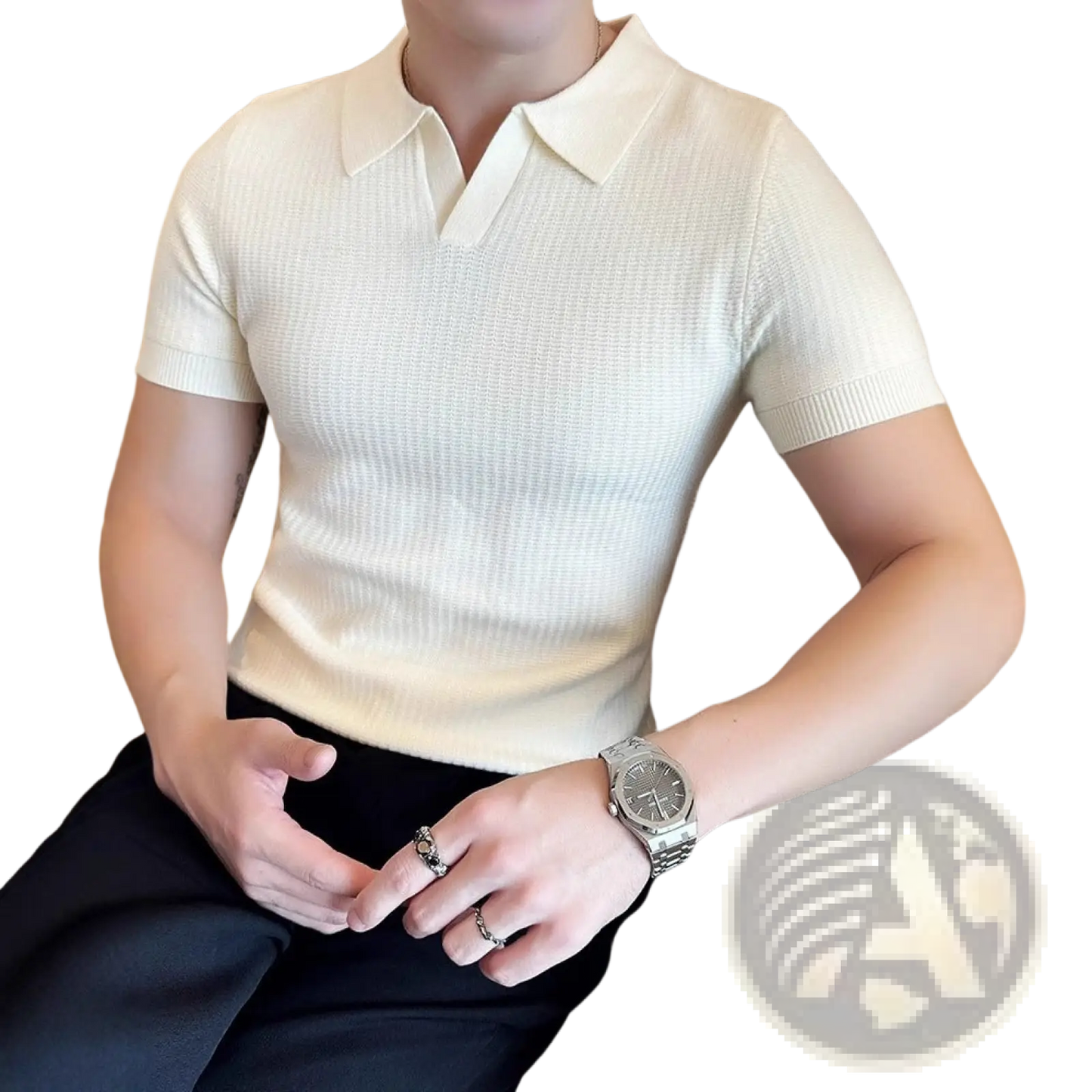 Men's Slim Fit Textured Knit Summer Polo Shirt