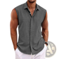 Men's Slim Fit Textured Sleeveless Linen Blend Beach Shirt