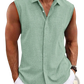 Men's Slim Fit Textured Sleeveless Linen Blend Beach Shirt