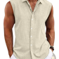 Men's Slim Fit Textured Sleeveless Linen Blend Beach Shirt