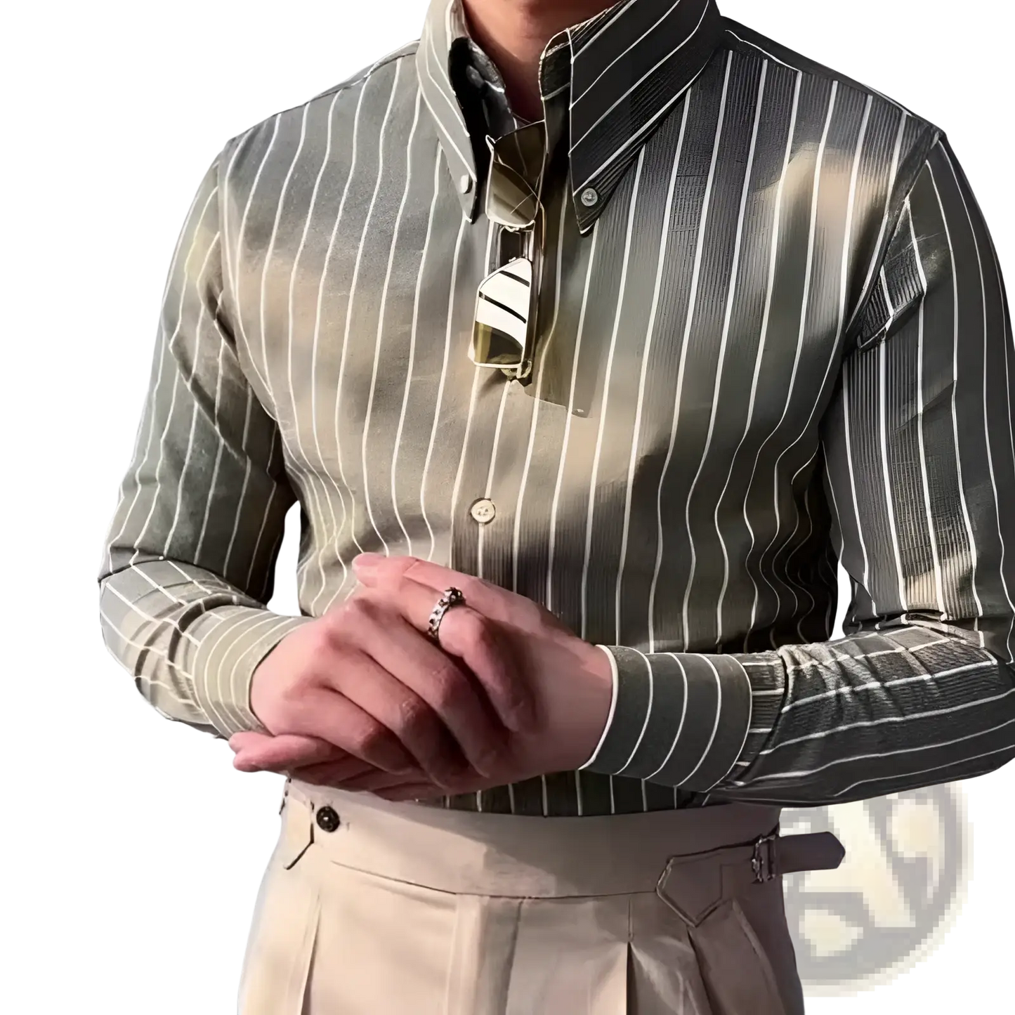 Men's Slim Fit Vertical Striped Long Sleeve Business Shirt