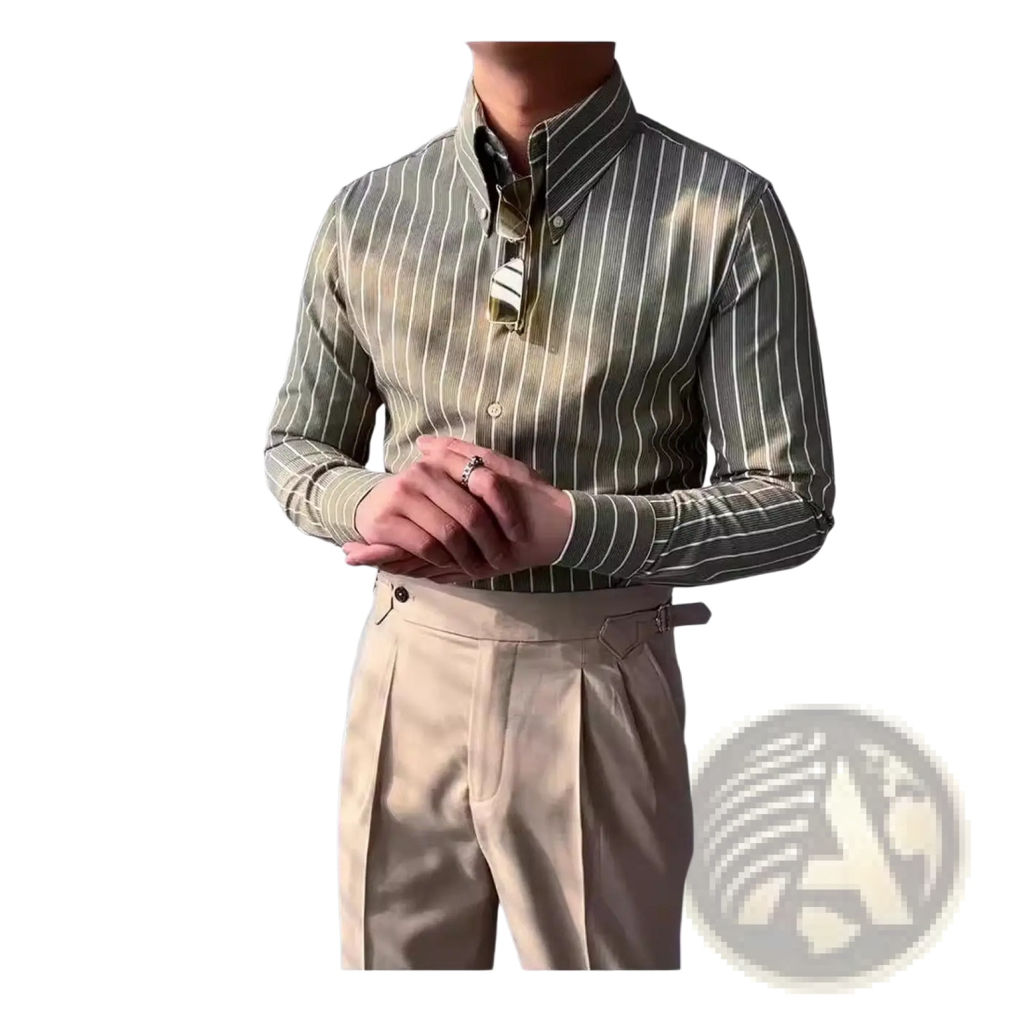 Men's Slim Fit Vertical Striped Long Sleeve Business Shirt