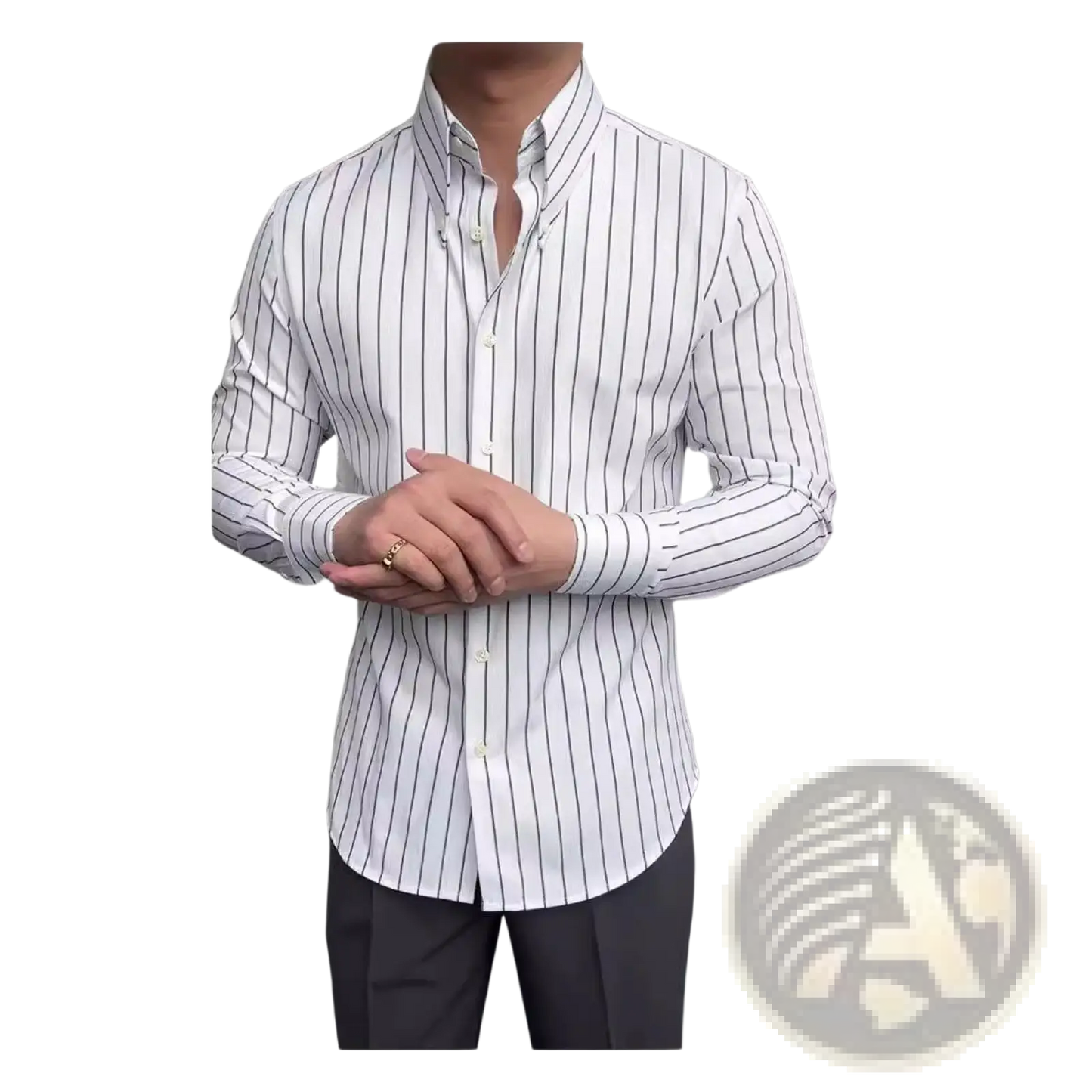 Men's Slim Fit Vertical Striped Long Sleeve Business Shirt
