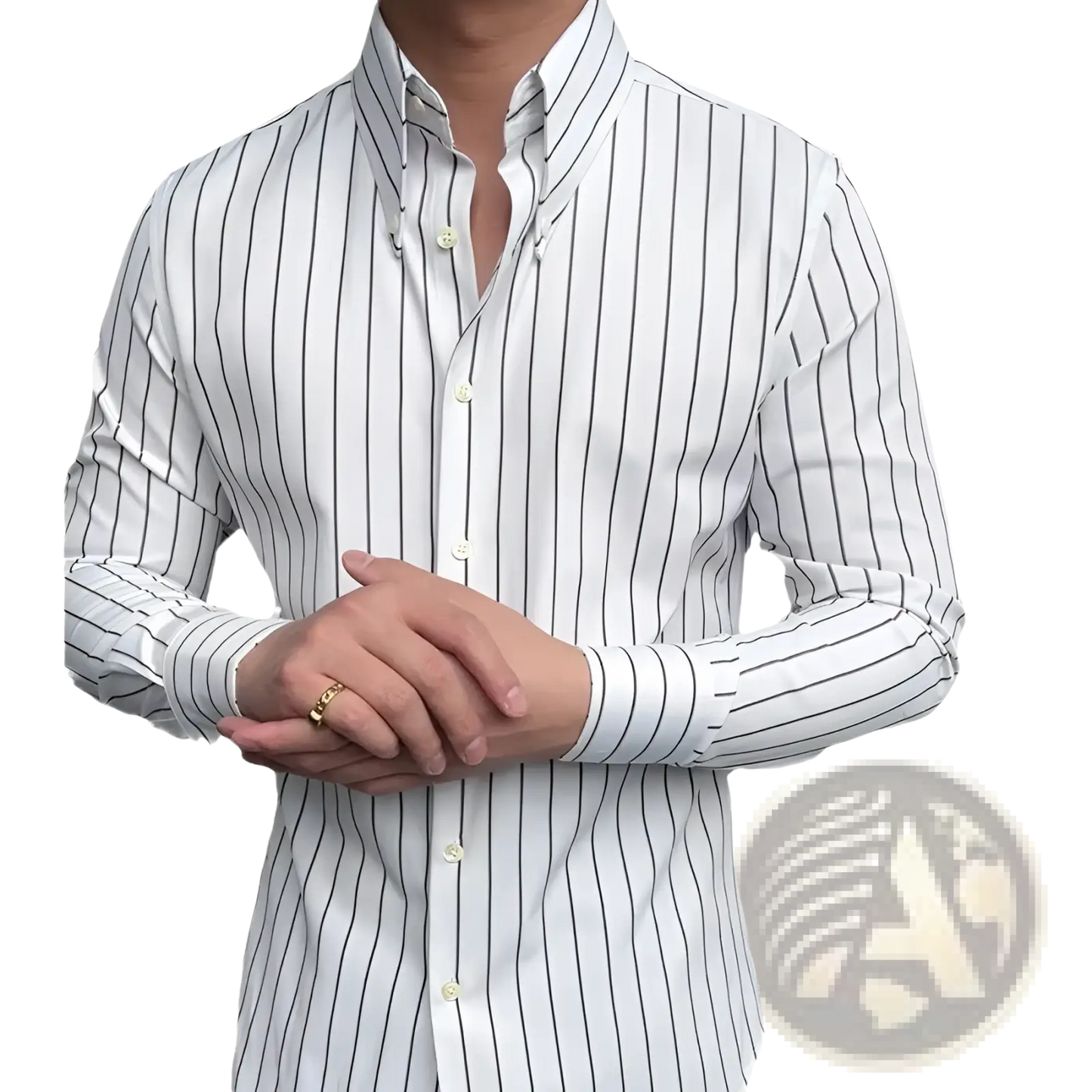 Men's Slim Fit Vertical Striped Long Sleeve Business Shirt