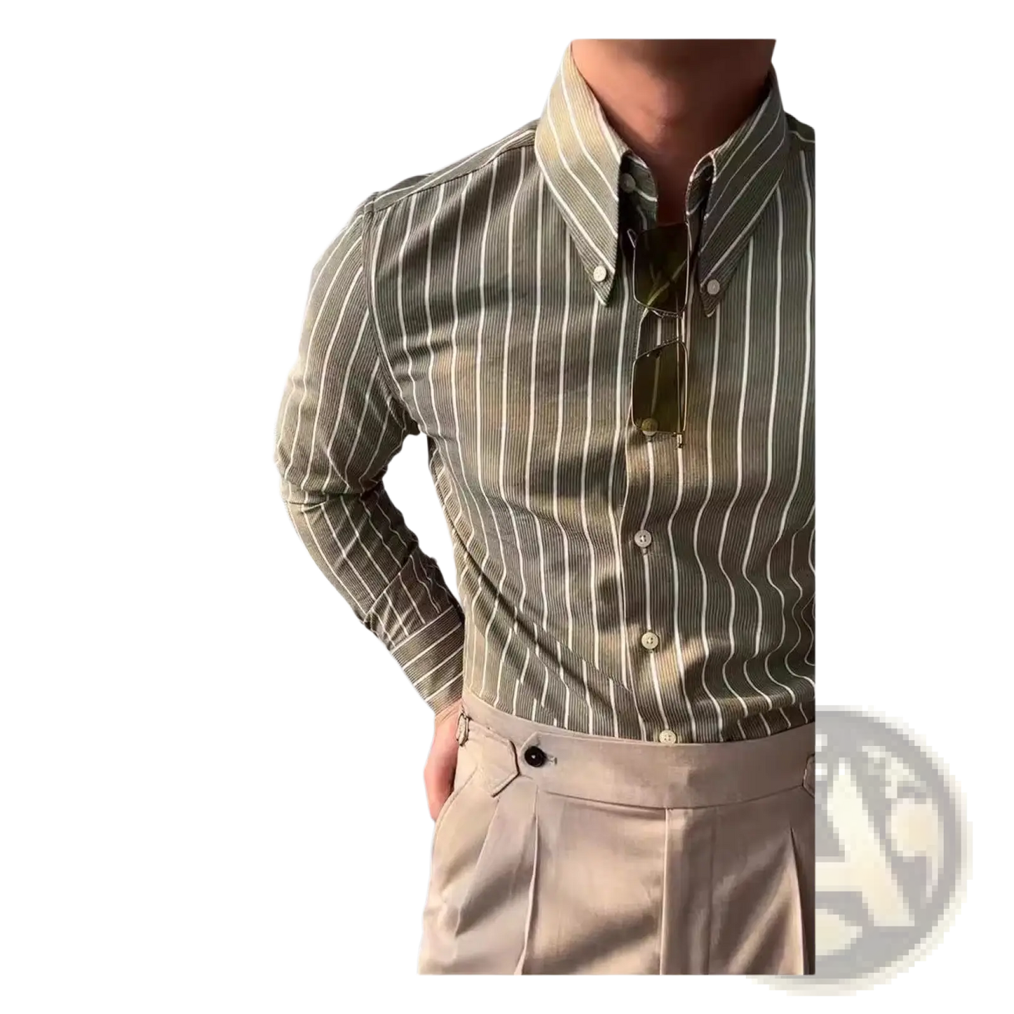 Men's Slim Fit Vertical Striped Long Sleeve Business Shirt