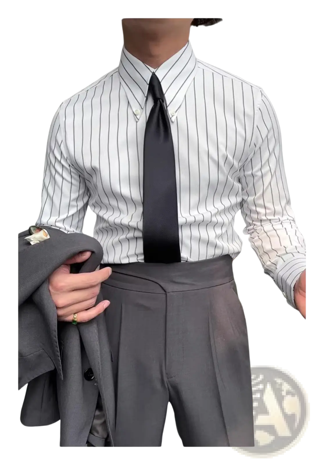 Men's Slim Fit Vertical Striped Long Sleeve Business Shirt
