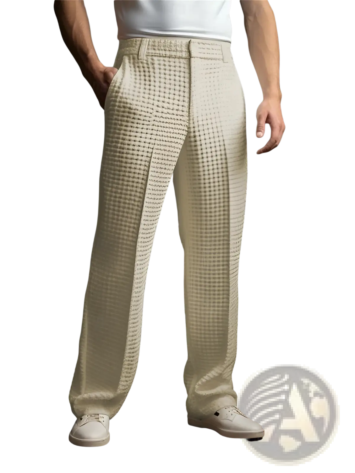 Men's Slim Fit Waffle Knit Straight Leg Business Trousers