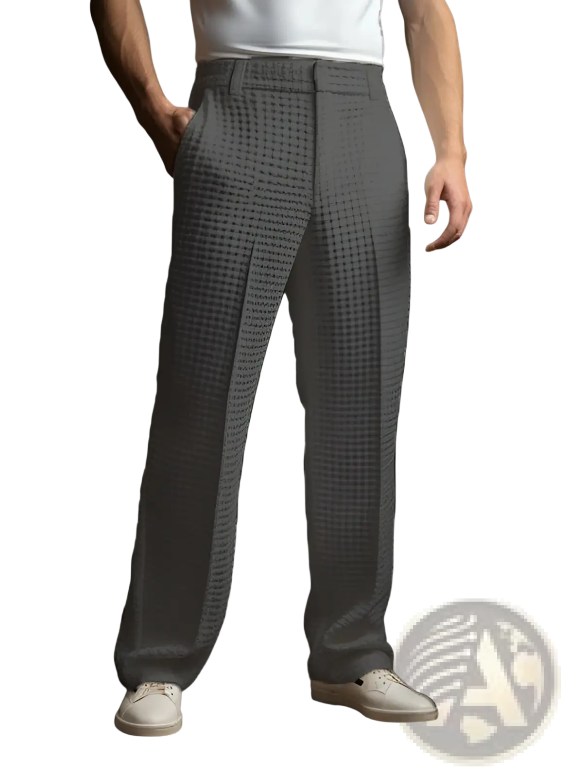 Men's Slim Fit Waffle Knit Straight Leg Business Trousers