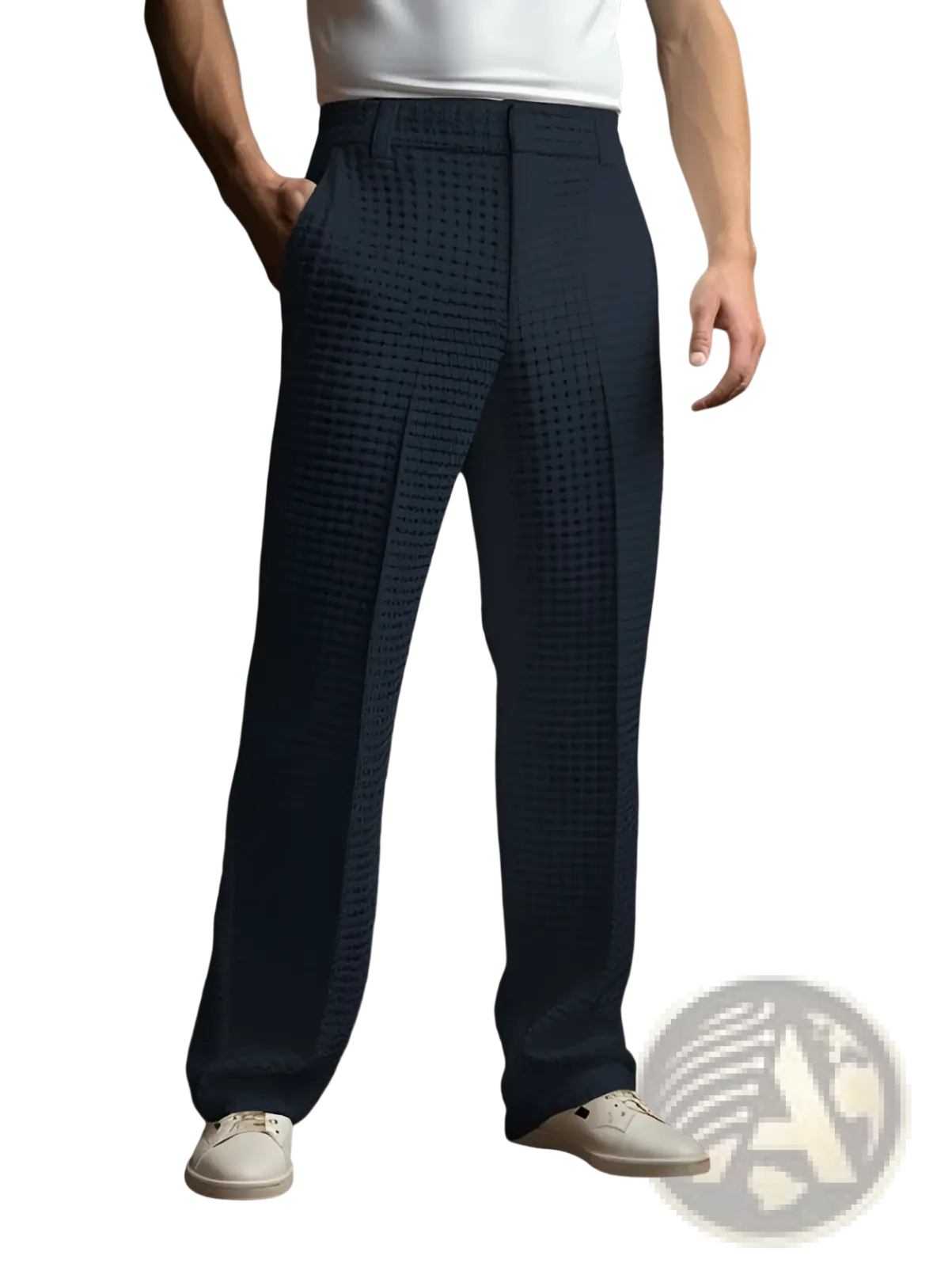 Men's Slim Fit Waffle Knit Straight Leg Business Trousers