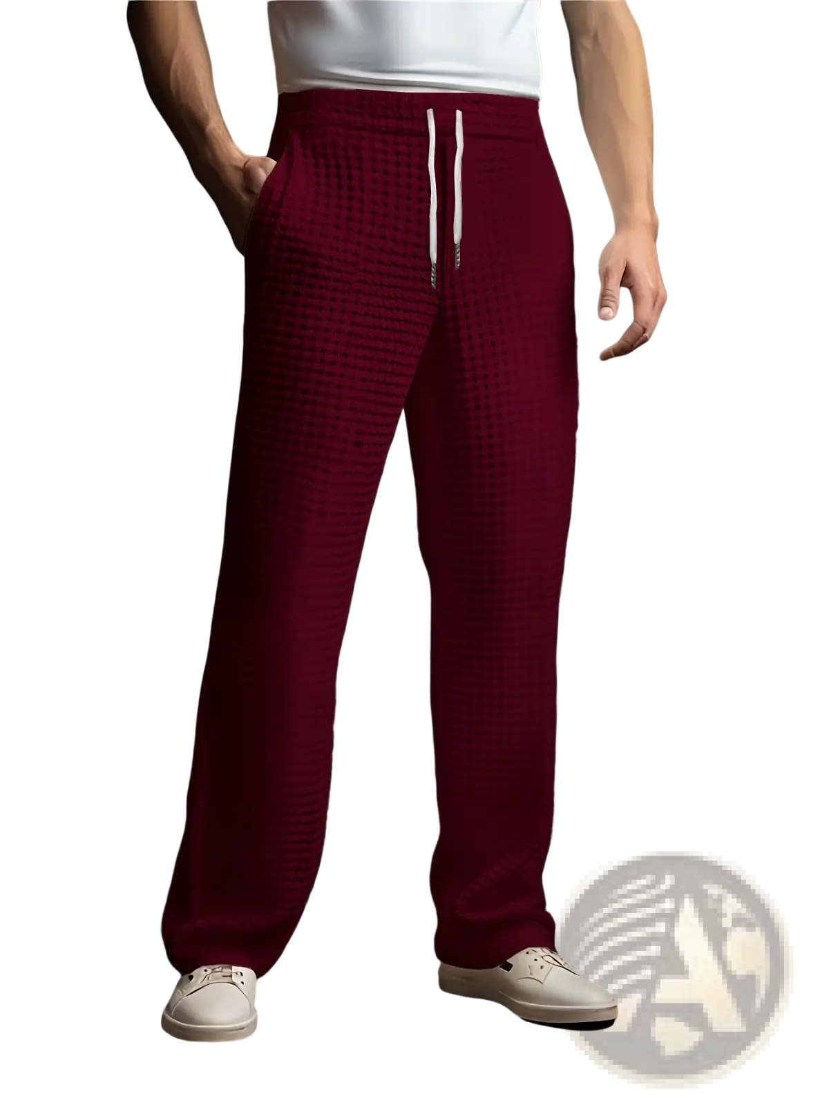 Men's Slim Fit Waffle Knit Straight Leg Business Trousers