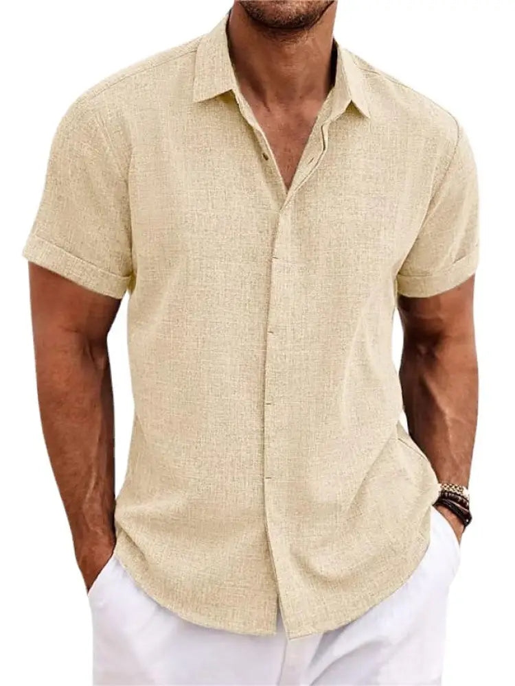 Men's Relaxed Fit Solid Linen Short Sleeve Shirt