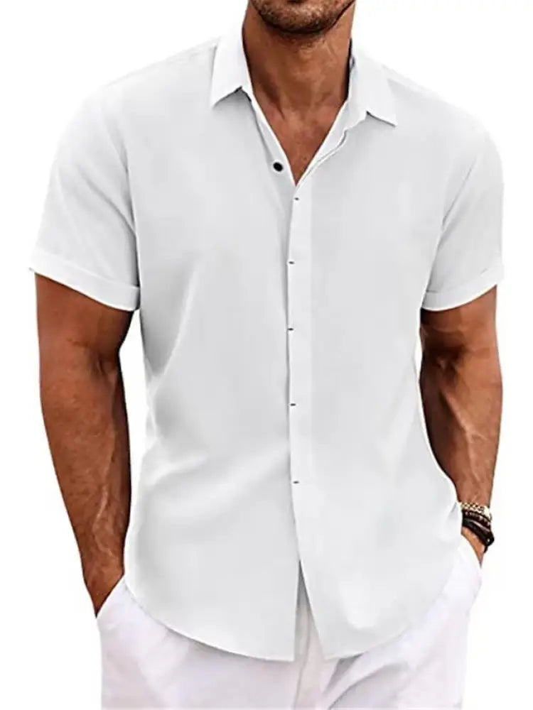 Men's Relaxed Fit Solid Linen Short Sleeve Shirt
