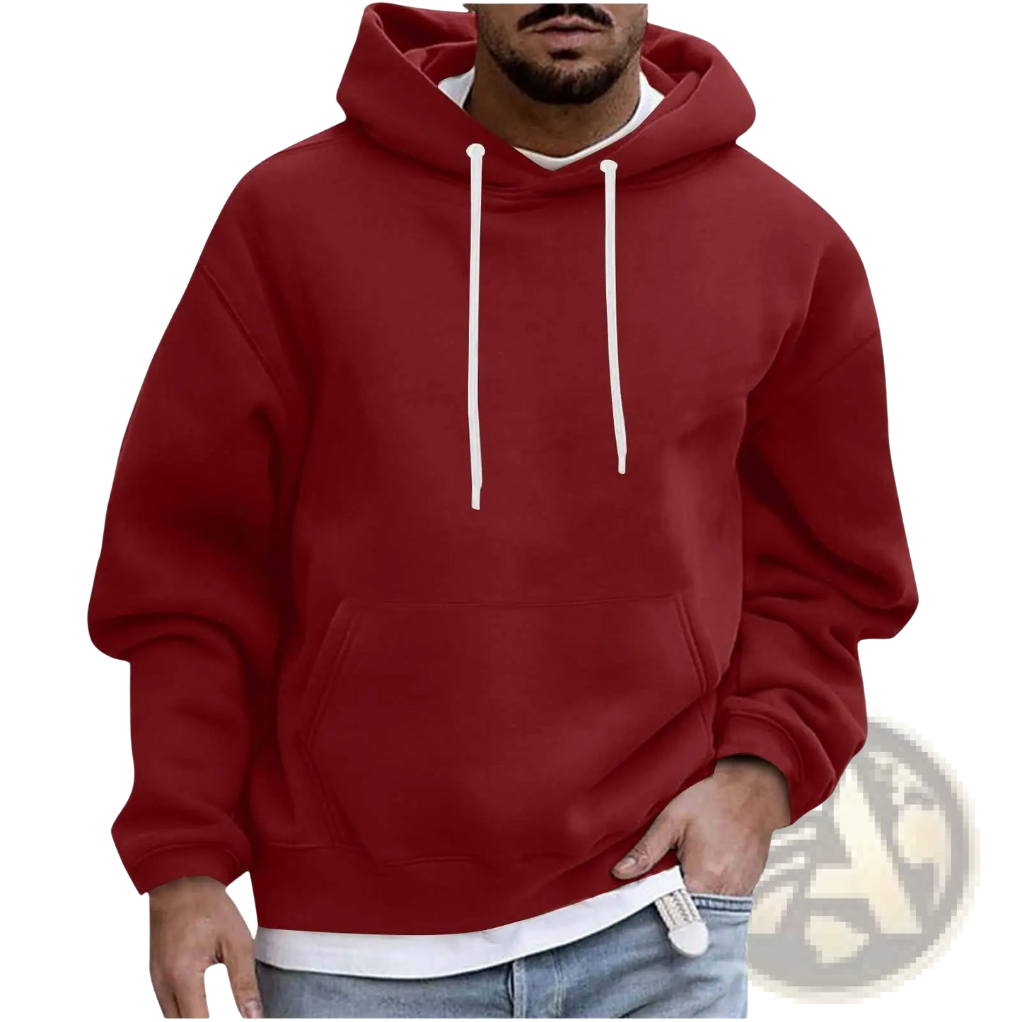 Men's Solid Drop Shoulder Pullover Hoodie