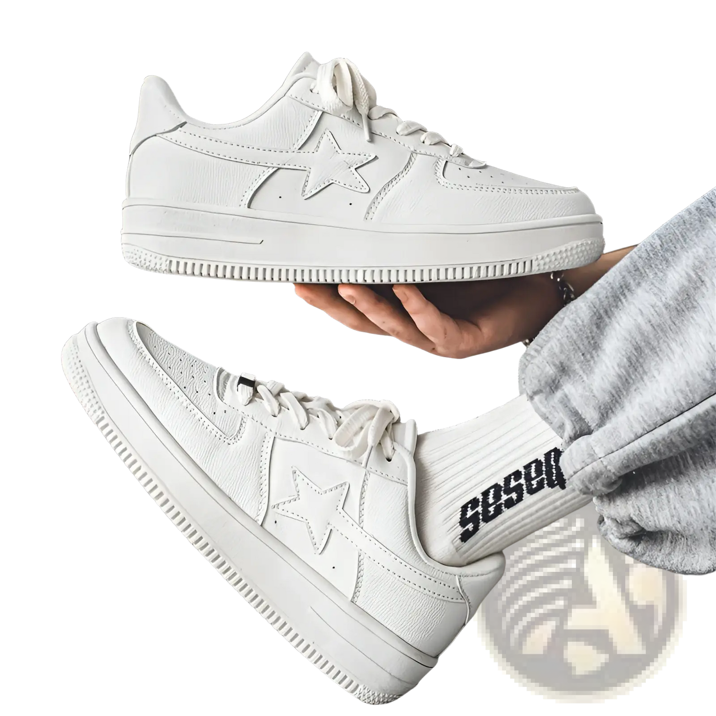 Men's Star Emblem Thick Sole Leather Sneakers