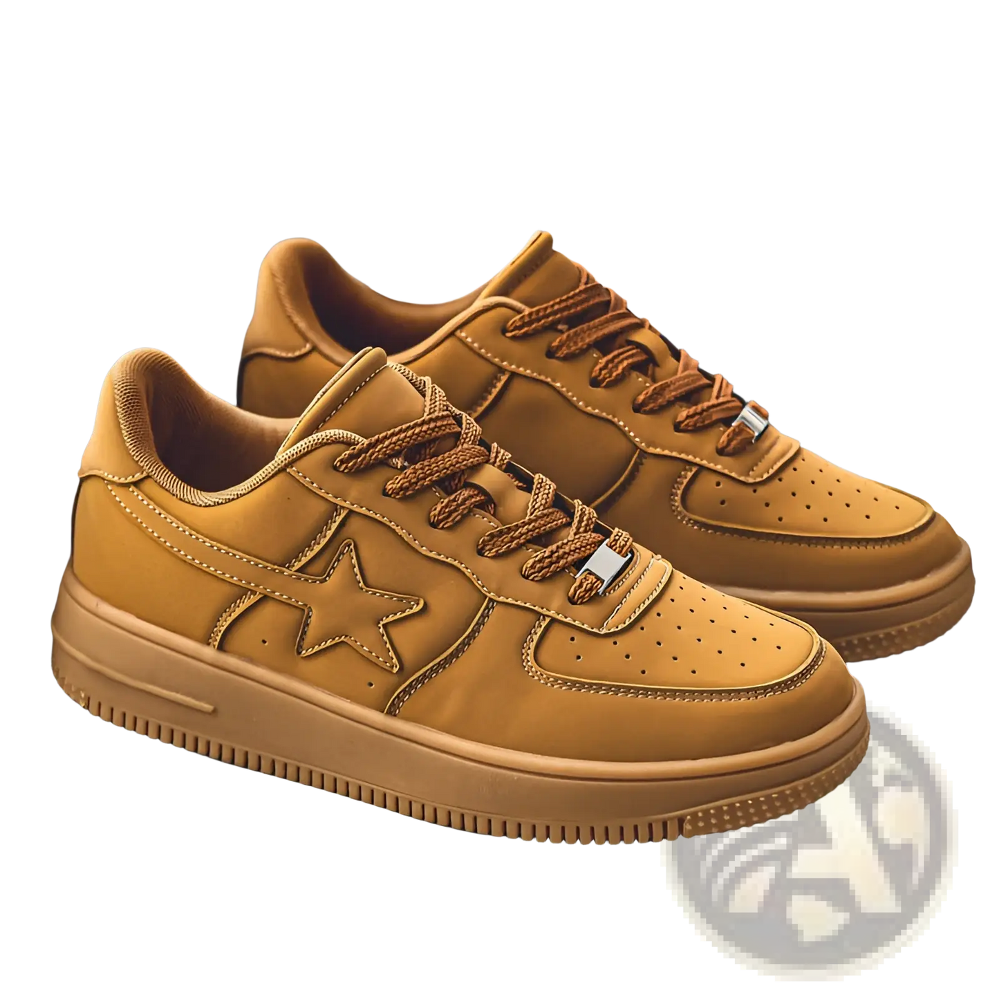 Men's Star Emblem Thick Sole Leather Sneakers