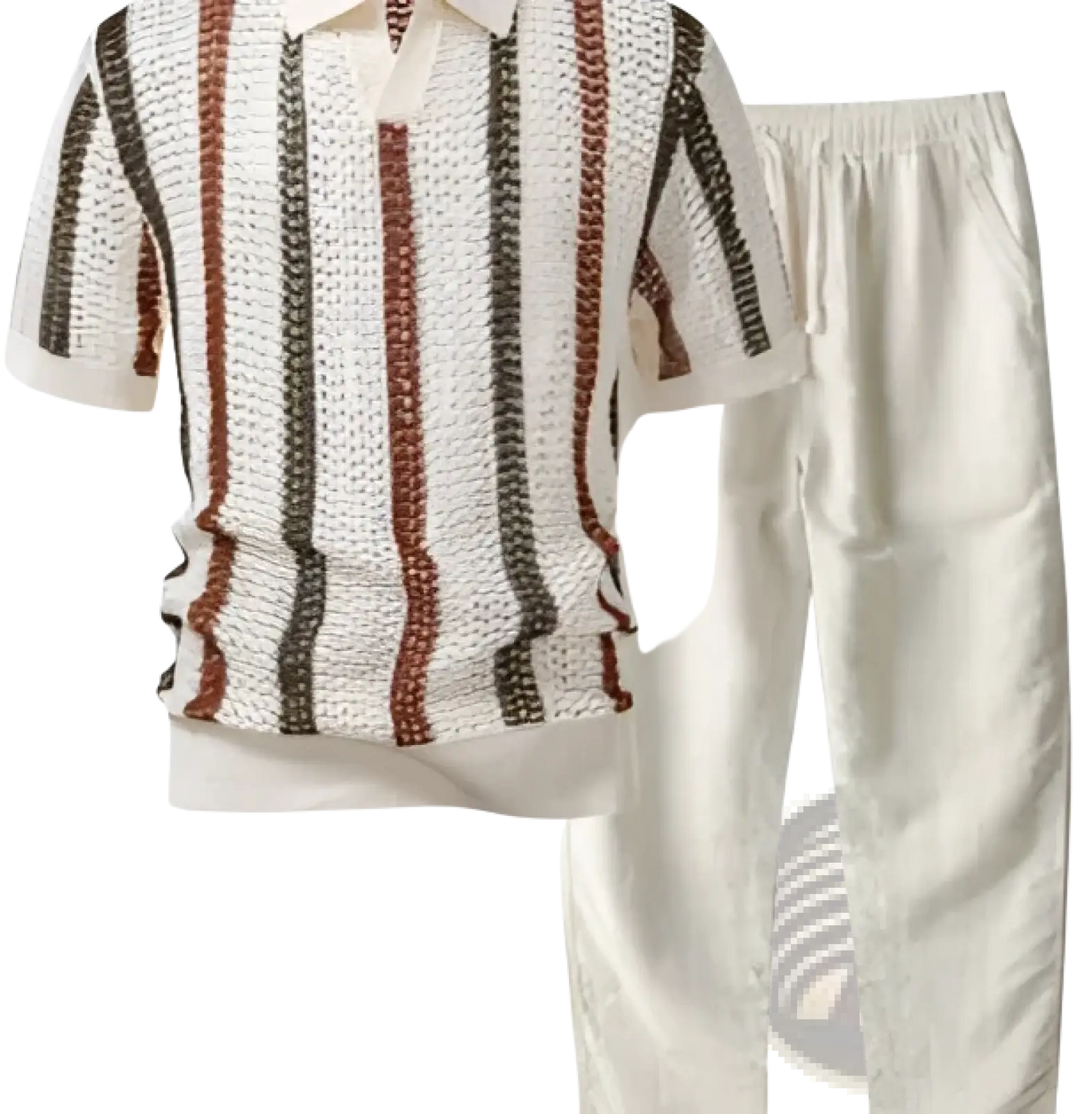 Men’s Striped Breathable Knit Summer Polo Shirt