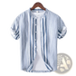 Men's Striped Linen Mandarin Collar Short Sleeve Shirt