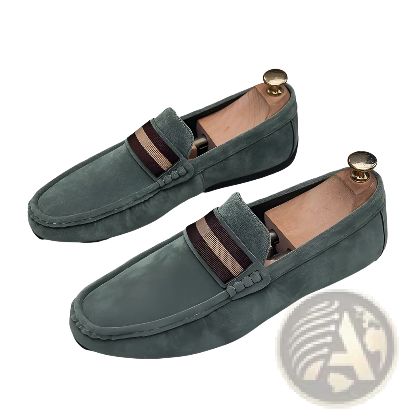 Men's Suede Loafers with Metal Buckle and Rubber Sole