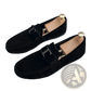 Men's Suede Loafers with Metal Buckle and Rubber Sole