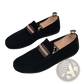 Men's Suede Loafers with Metal Buckle and Rubber Sole