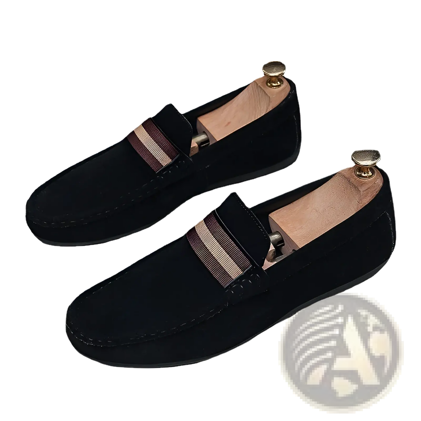 Men's Suede Loafers with Metal Buckle and Rubber Sole