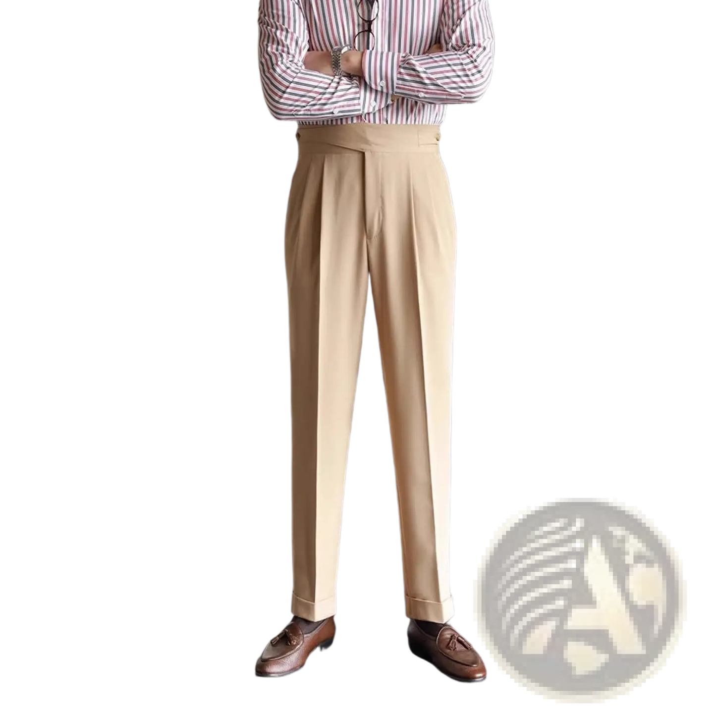 Men's Tailored Pleated Wool Straight Leg Trousers