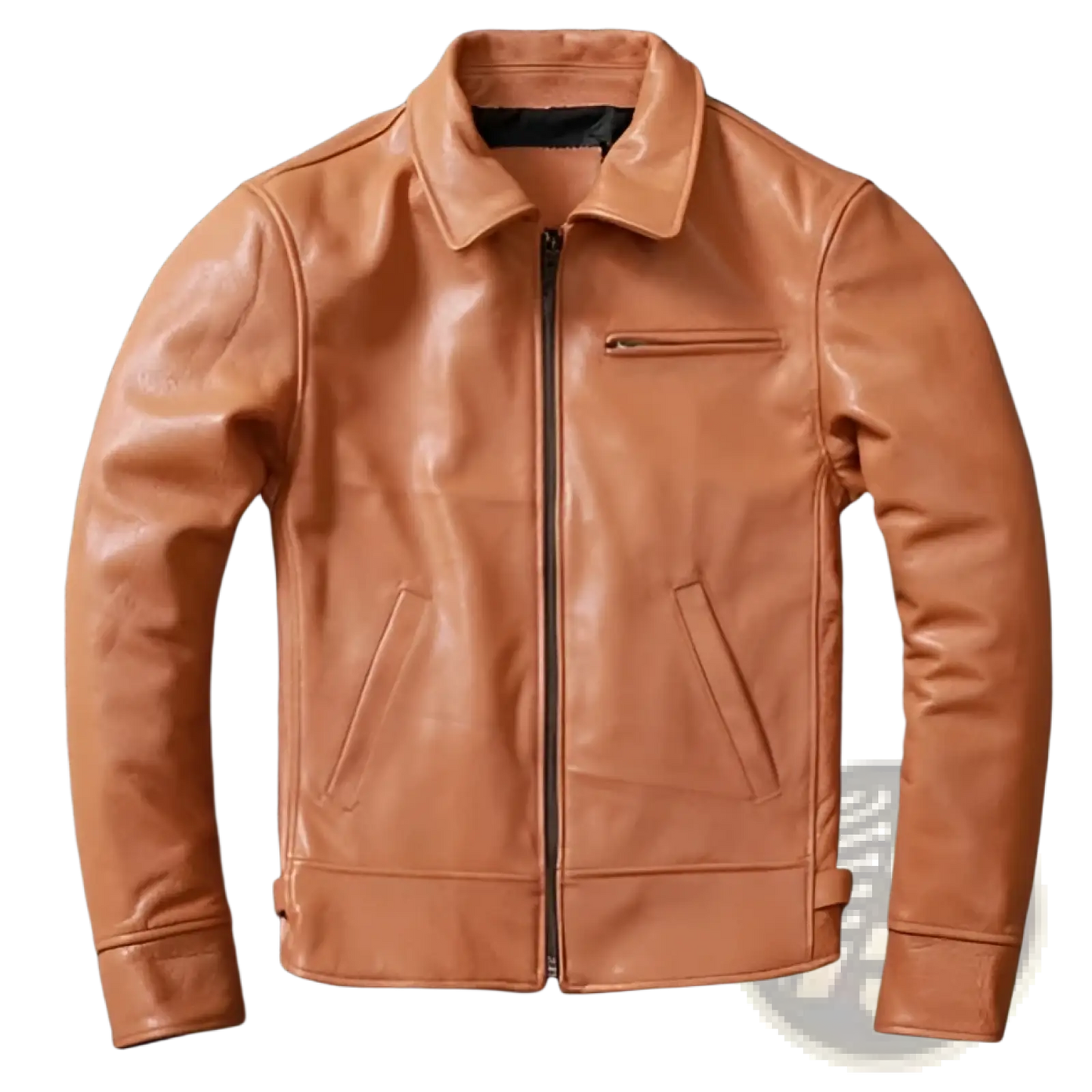 Men's Tan Cowhide Leather Motorcycle Jacket