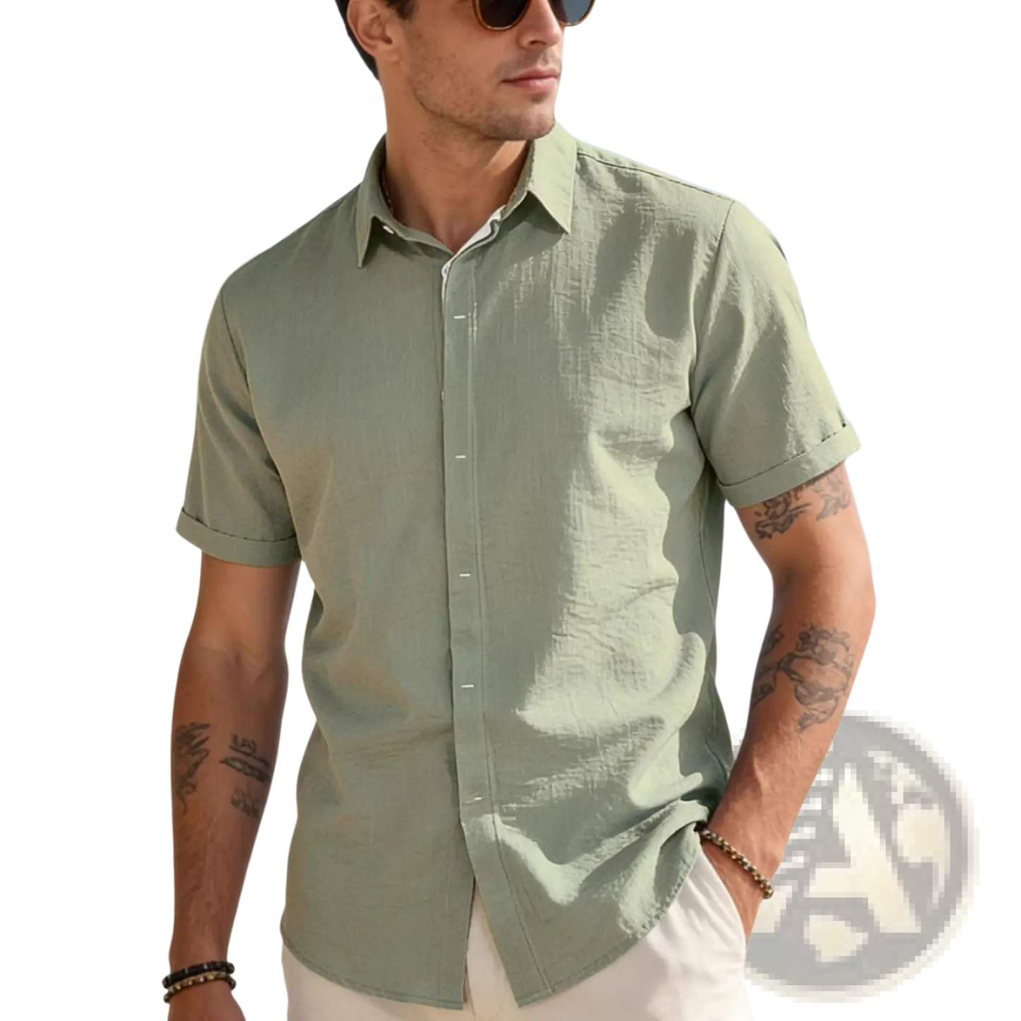 Men’s Textured Bamboo Linen Short Sleeve Button Down Shirt
