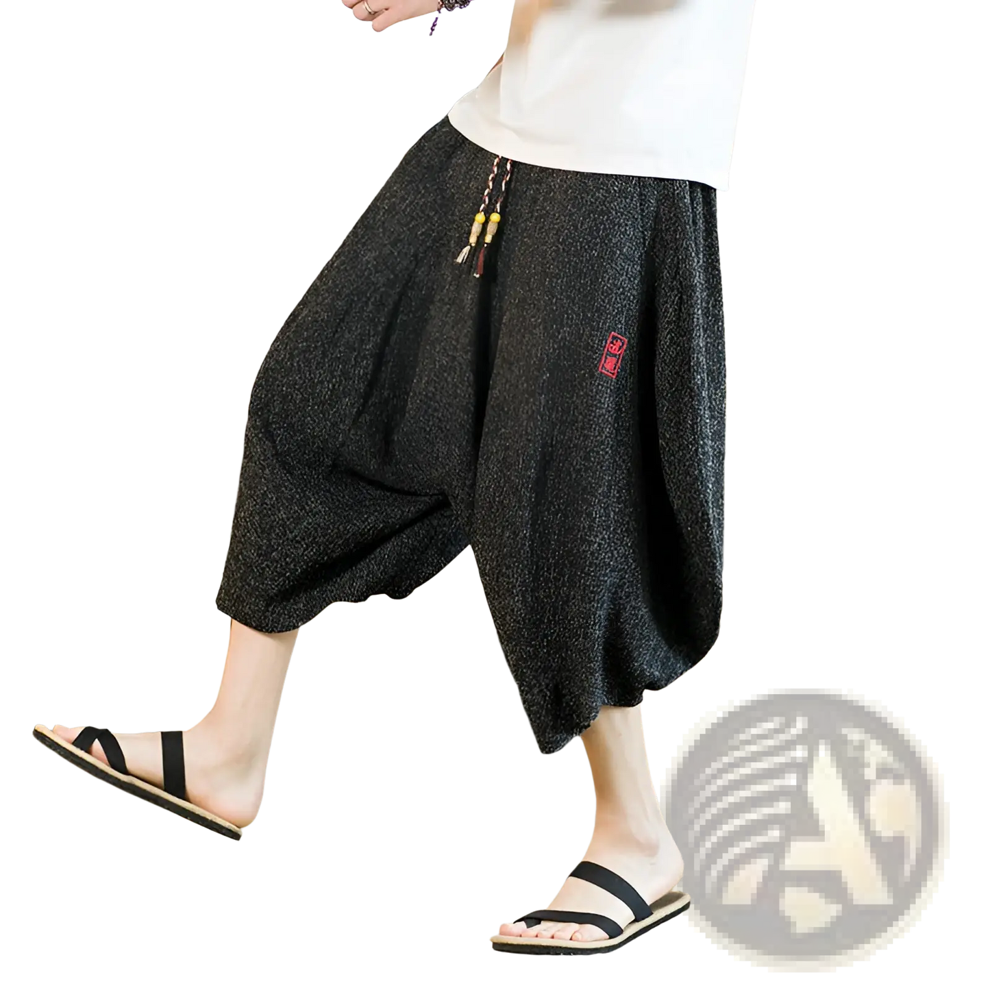 Men's Textured Cotton Wide Leg Lantern Harem Shorts