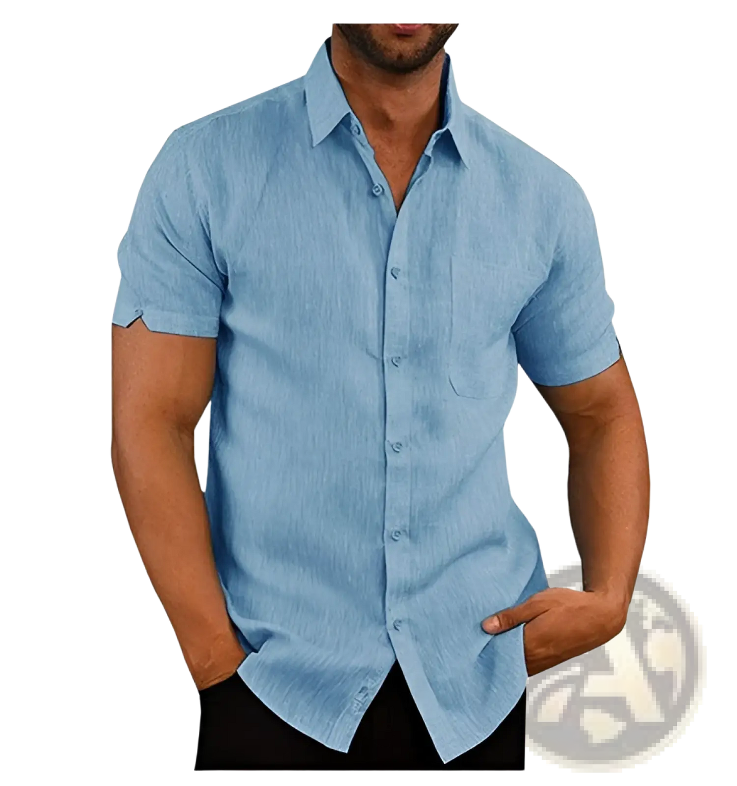 Men's Textured Short Sleeve Button Up Shirt with Pocket