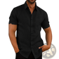 Men's Textured Short Sleeve Button Up Shirt with Pocket