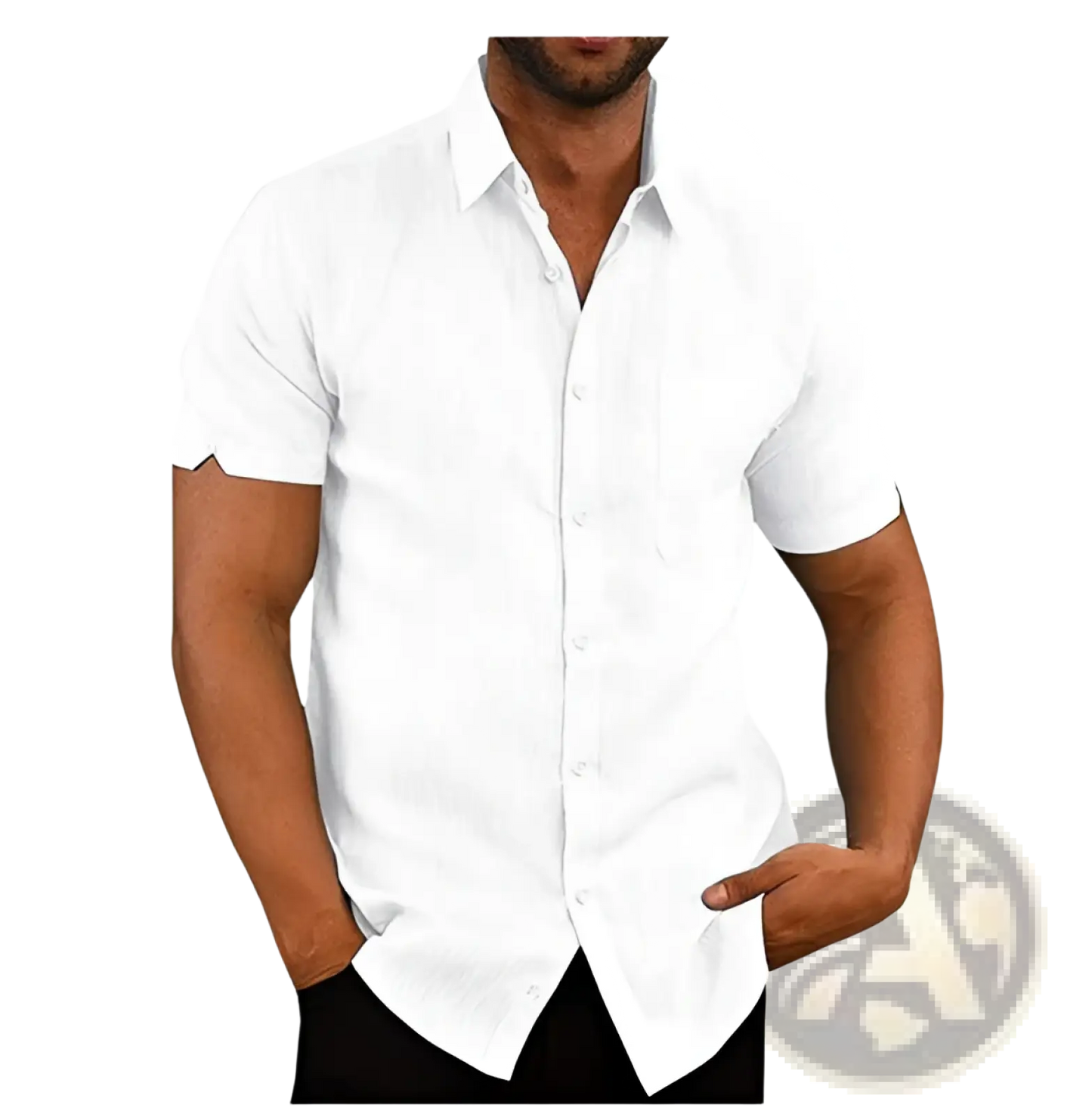 Men's Textured Short Sleeve Button Up Shirt with Pocket