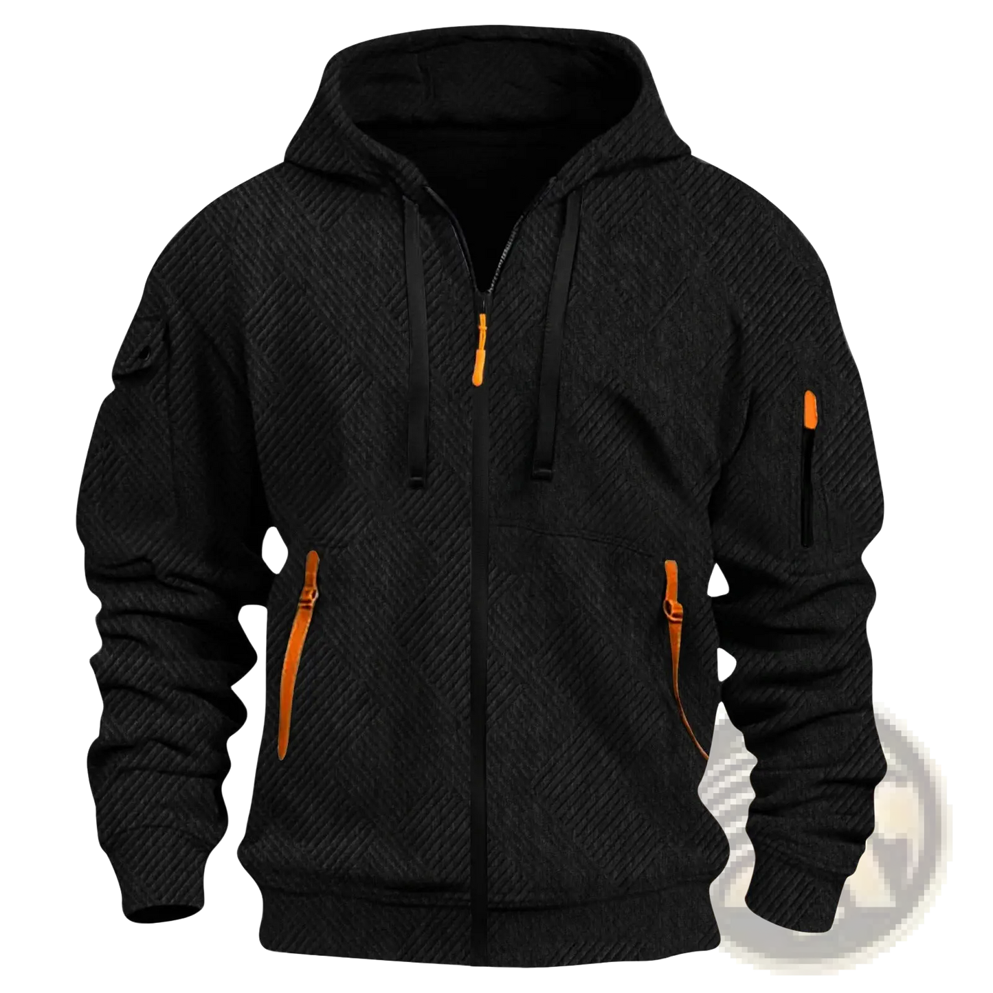 Men's Textured Sporty Zip Hoodie with Orange Accents