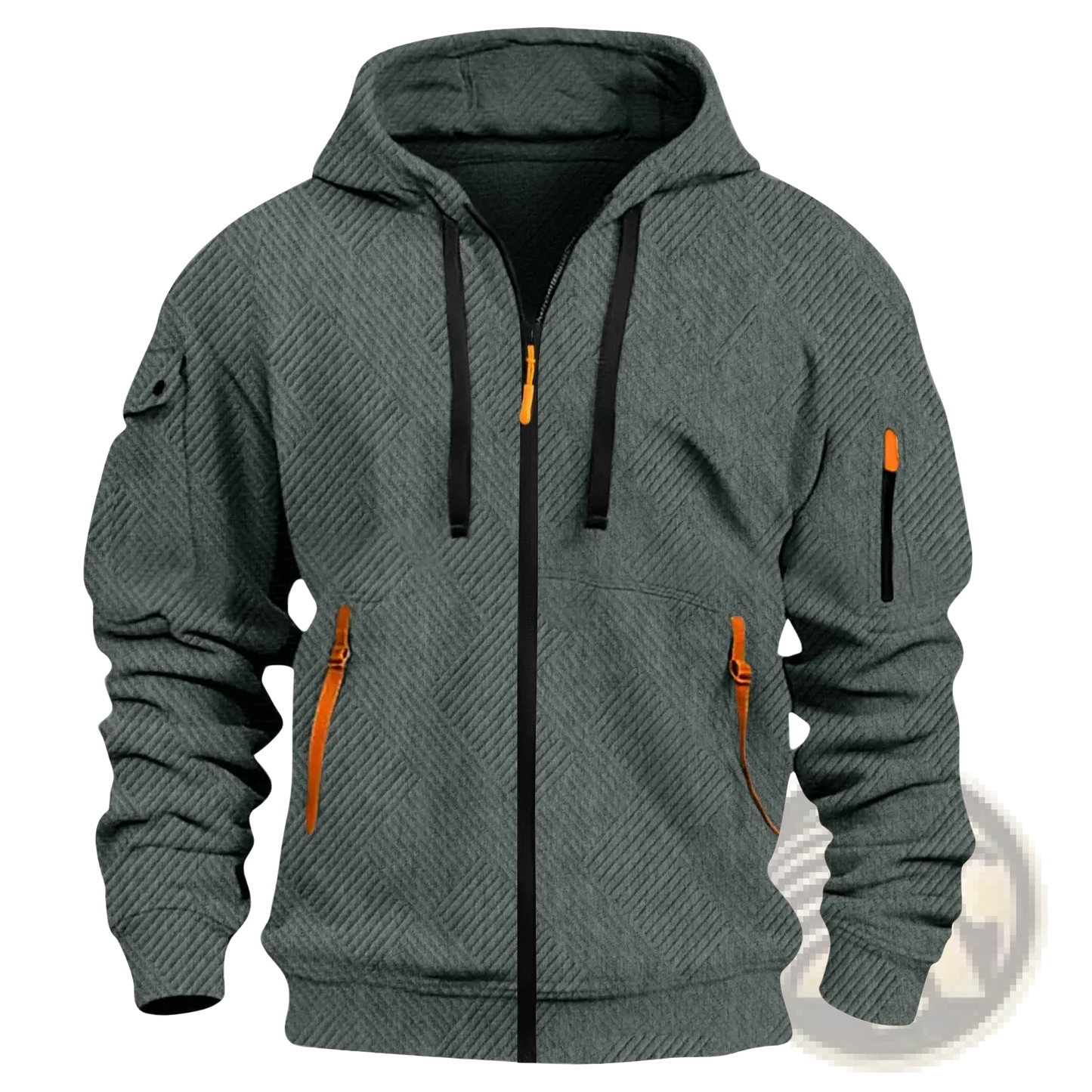 Men's Textured Sporty Zip Hoodie with Orange Accents