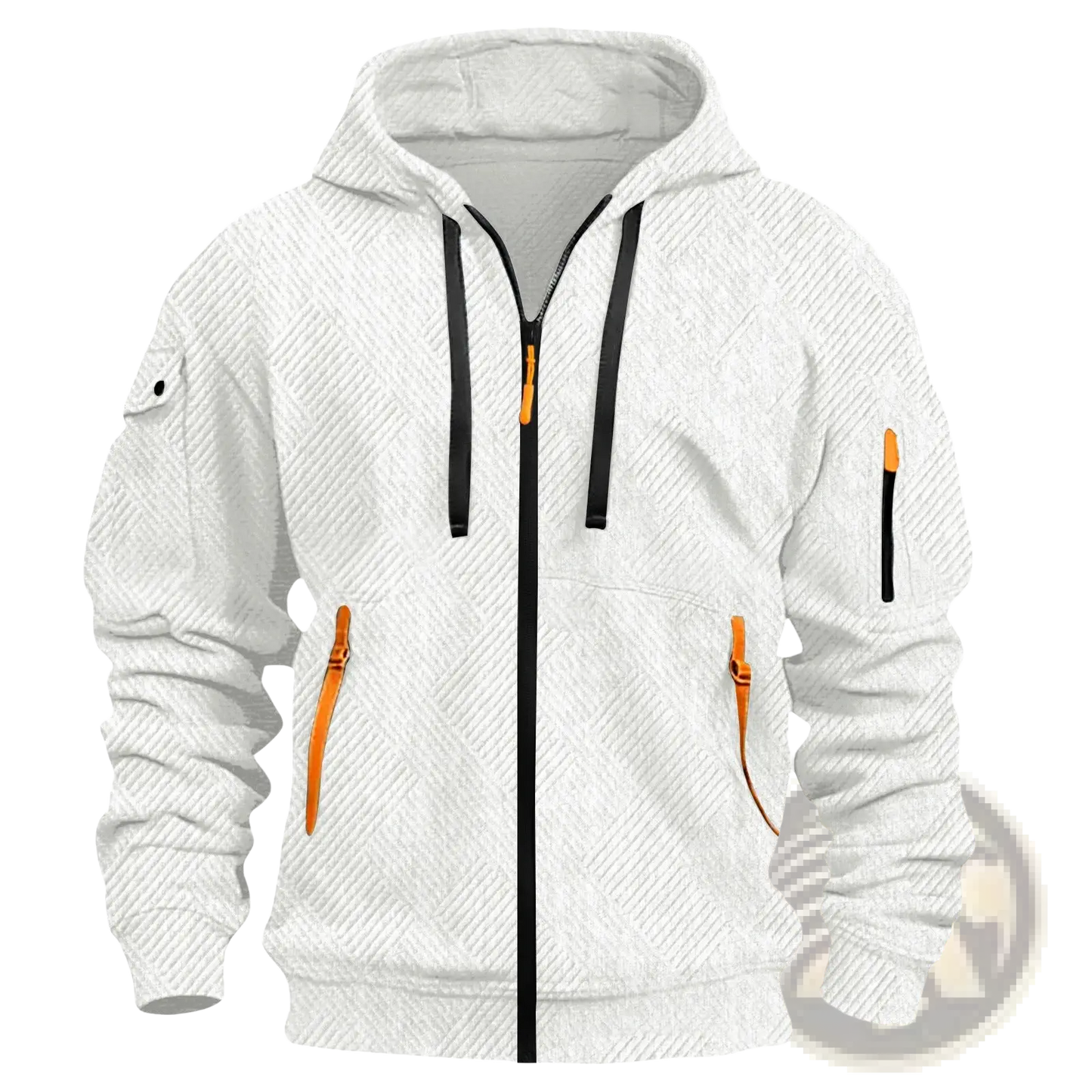 Men's Textured Sporty Zip Hoodie with Orange Accents