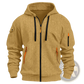 Men's Textured Sporty Zip Hoodie with Orange Accents