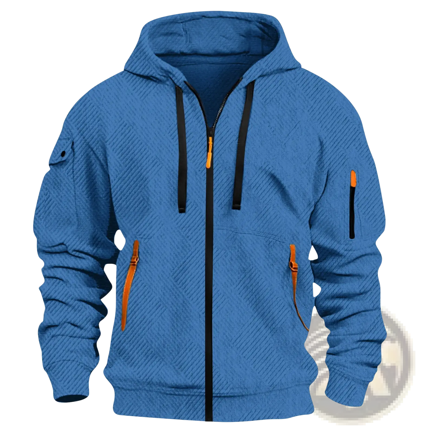 Men's Textured Sporty Zip Hoodie with Orange Accents