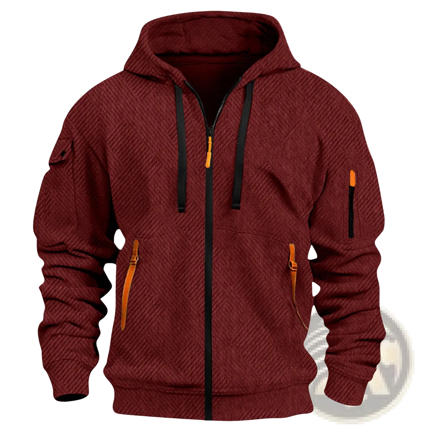 Men's Textured Sporty Zip Hoodie with Orange Accents