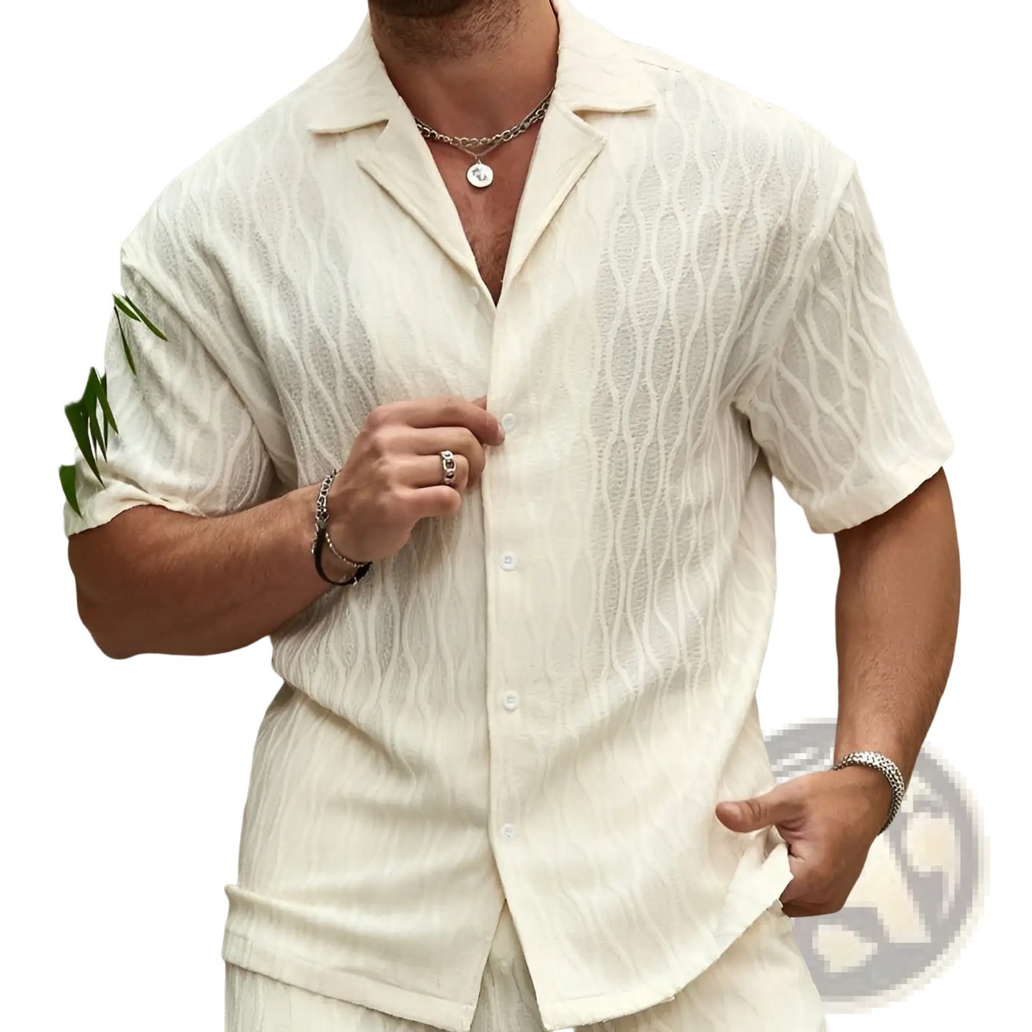 Men's Textured Wave Pattern Summer Shirt and Shorts Set