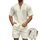 Men's Textured Wave Pattern Summer Shirt and Shorts Set