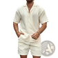 Men's Textured Wave Pattern Summer Shirt and Shorts Set