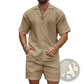 Men's Textured Wave Pattern Summer Shirt and Shorts Set