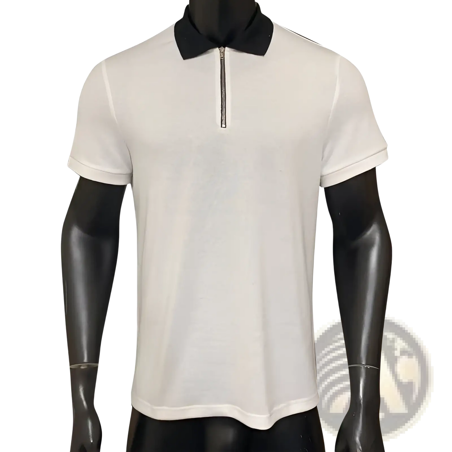 Men's Textured White Polo Shirt with Black Contrast Zipper
