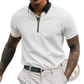 Men's Textured White Polo Shirt with Black Contrast Zipper