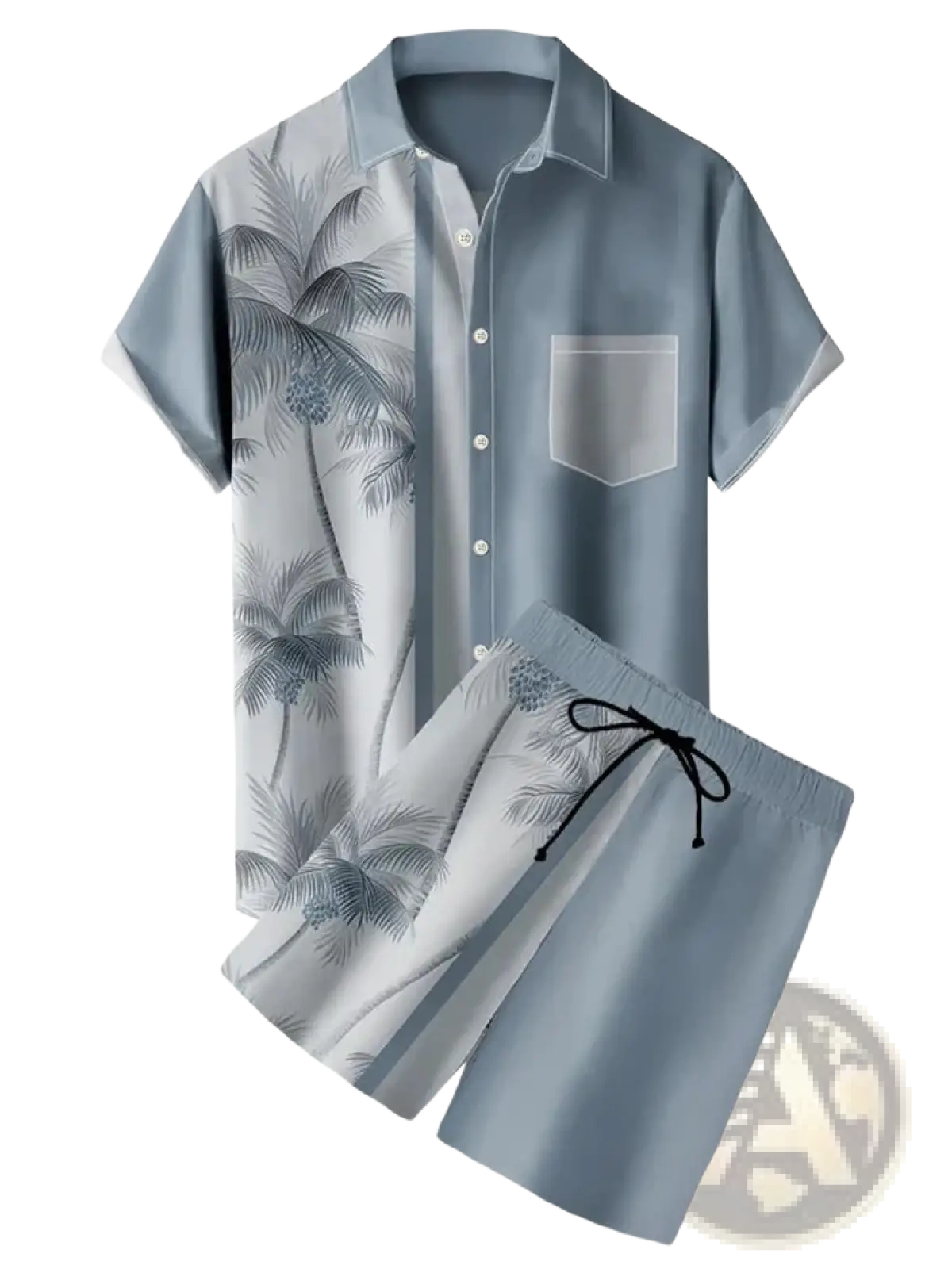 Men's Tropical Print Short Sleeve Shirt and Shorts Set
